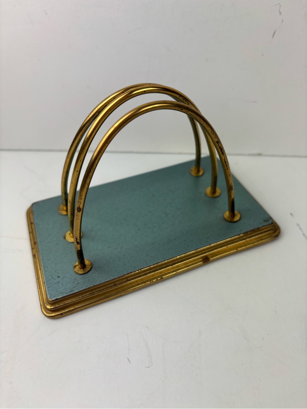 Vintage Mid-Century/ Industrial Arched Metal & Brass Letter/Memo Holder